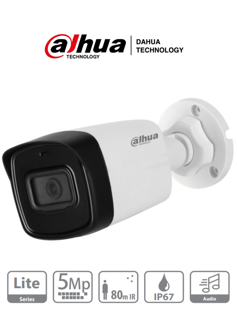 [DHT0290037] DAHUA HAC-HFW1500TL-A-28 - Camara Bullet de 5 Megapixeles/ Microfono Integrado/ Lente de 2.8mm/ IR de 80 Mts/ IP67/ Starlight/ CVI/CVBS/AHD/TVI/