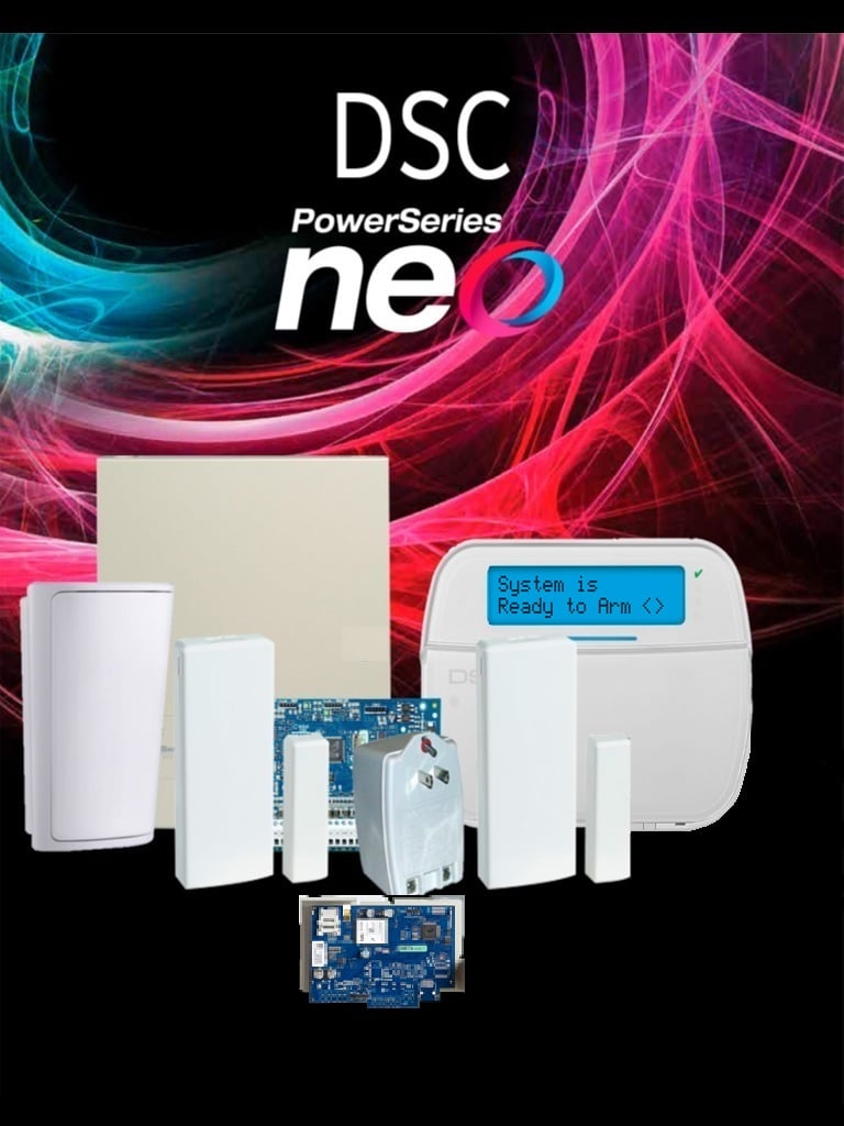 DSC NEO-RF-LCD-IP-SB Paquete NEO 32 Zonas Inalámbricas/Panel HS2032/Comunicador TL280E/Teclado ALFANUMÉRICO con TRANSCEPTOR HS2LCDRF9N/2 Contactos PG9303/Sensor Inalámbrico PG9914/Fuente PTC1640U/Gabinete /Sin Batería/#LosPrincipales #PKT