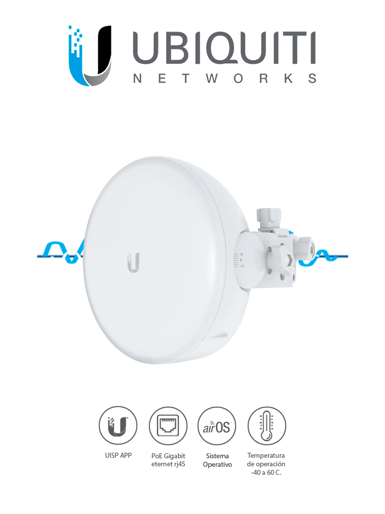 [UBI1680011] UBIQUITI GBE-PLUS -  Radio airMAX GBE-PLUS de alta capacidad / Radio principal de 60 GHz con Antena de 35 dBi / Radio de respaldo en 5GHz con Antena de 11 dBi / Hasta 1 Gbps