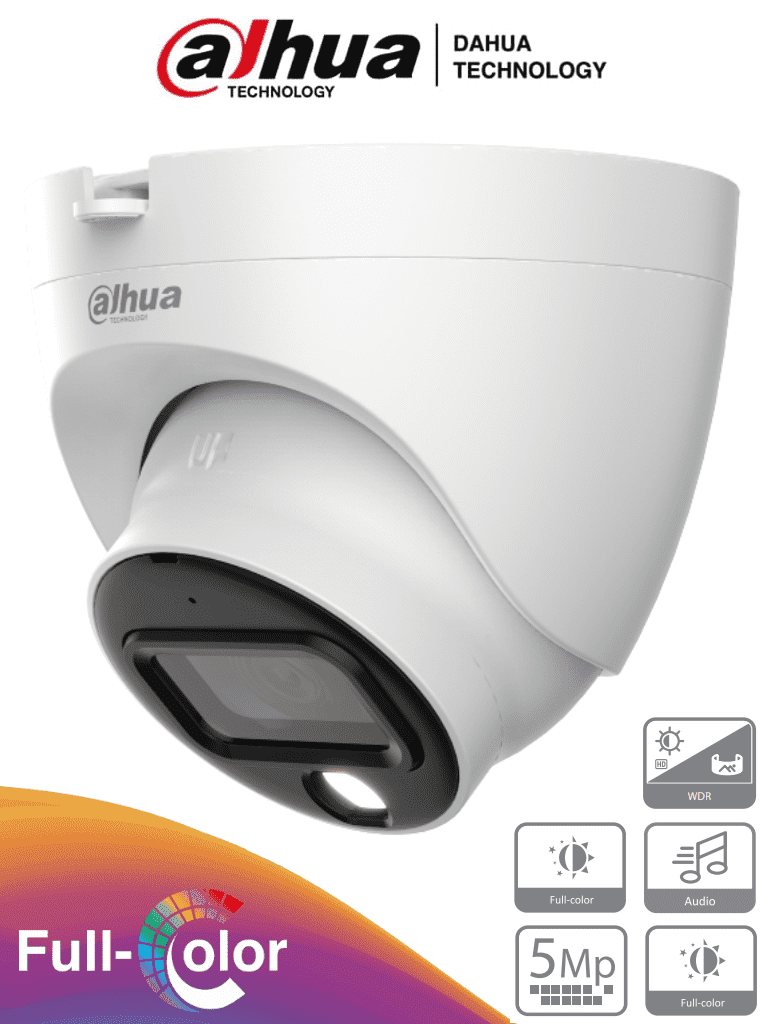 [DHT0300026] DAHUA HAC-HDW1509TLQ-A-LED - Cámara Domo Full Color de 5 MP con micrófono integrado y lente de 3.6 mm con 88° de apertura. Ofrece imagen a color 24/7, WDR real de 120 dB, LEDs para 20 metros. Resistente al agua con clasificación IP67 #HDCVI9.0 #5MP