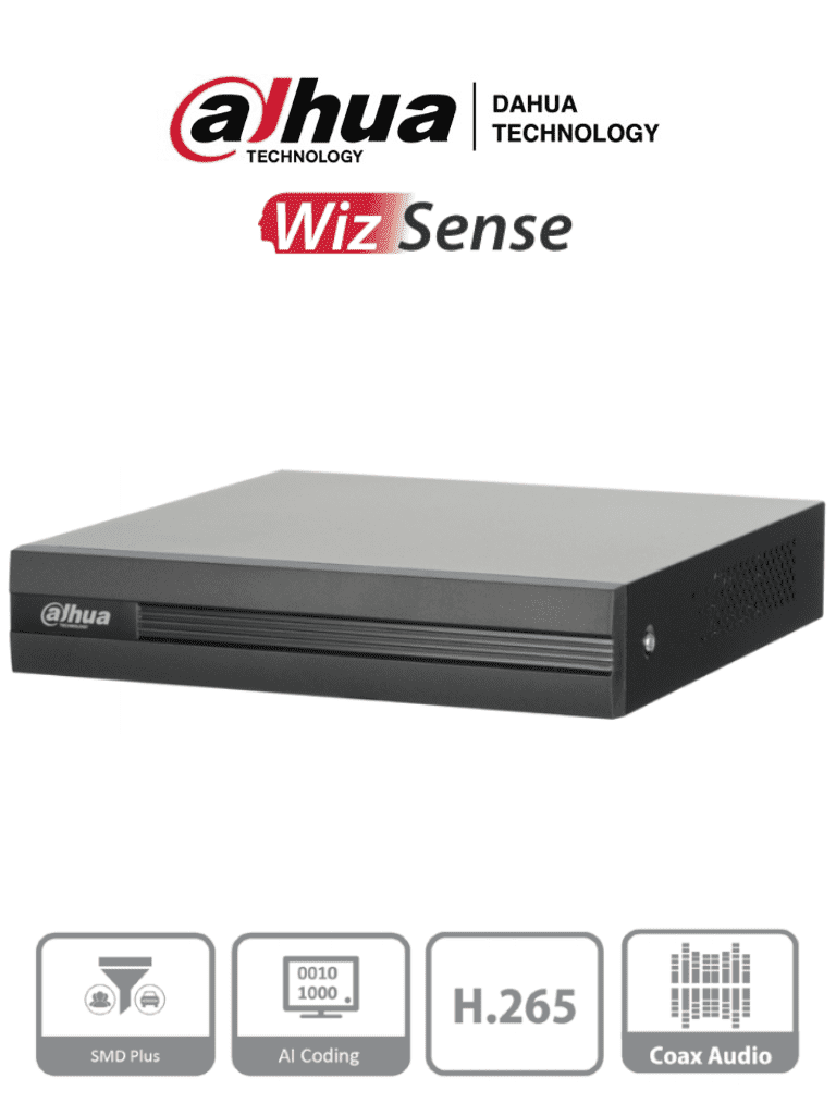 DAHUA XVR1B04H-I - DVR de 4 canales 5MP Lite con WizSense y H.265+. Soporta 4 canales + 2 IP, o hasta 6 canales IP. Con SMD Plus y búsqueda inteligente de humanos y vehículos. 1 puerto SATA de hasta 6TB. #HDCVI9.0 #5MP