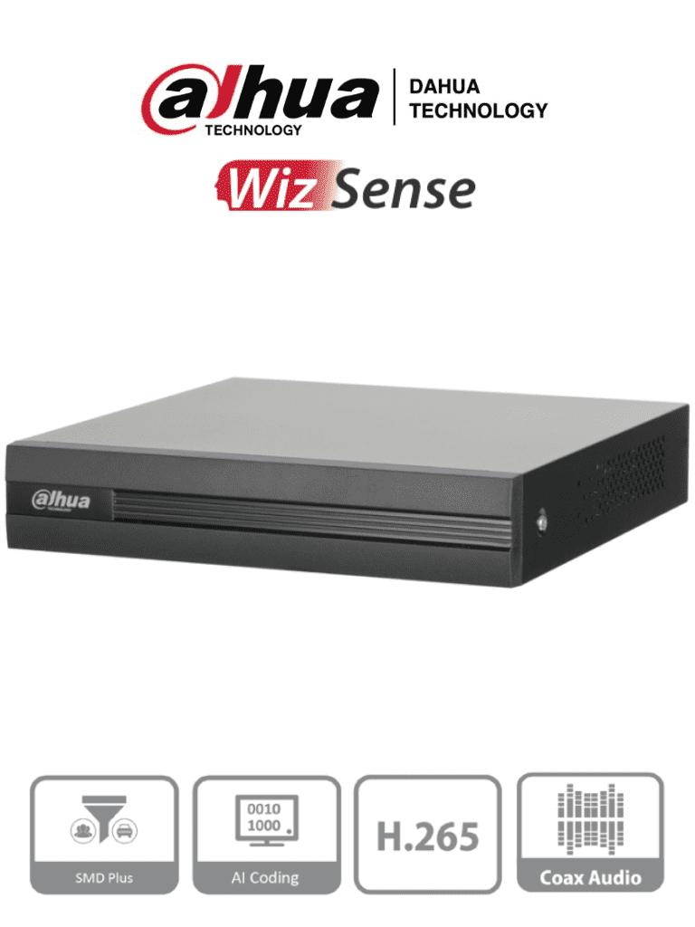DAHUA XVR1B08H-I - DVR de 8 canales 5MP Lite con WizSense y H.265+. Soporta 8 canales + 4 IP, o hasta 12 canales IP. Con SMD Plus y búsqueda inteligente de humanos y vehículos. 1 puerto SATA de hasta 6TB. #HDCVI9.0 #5M