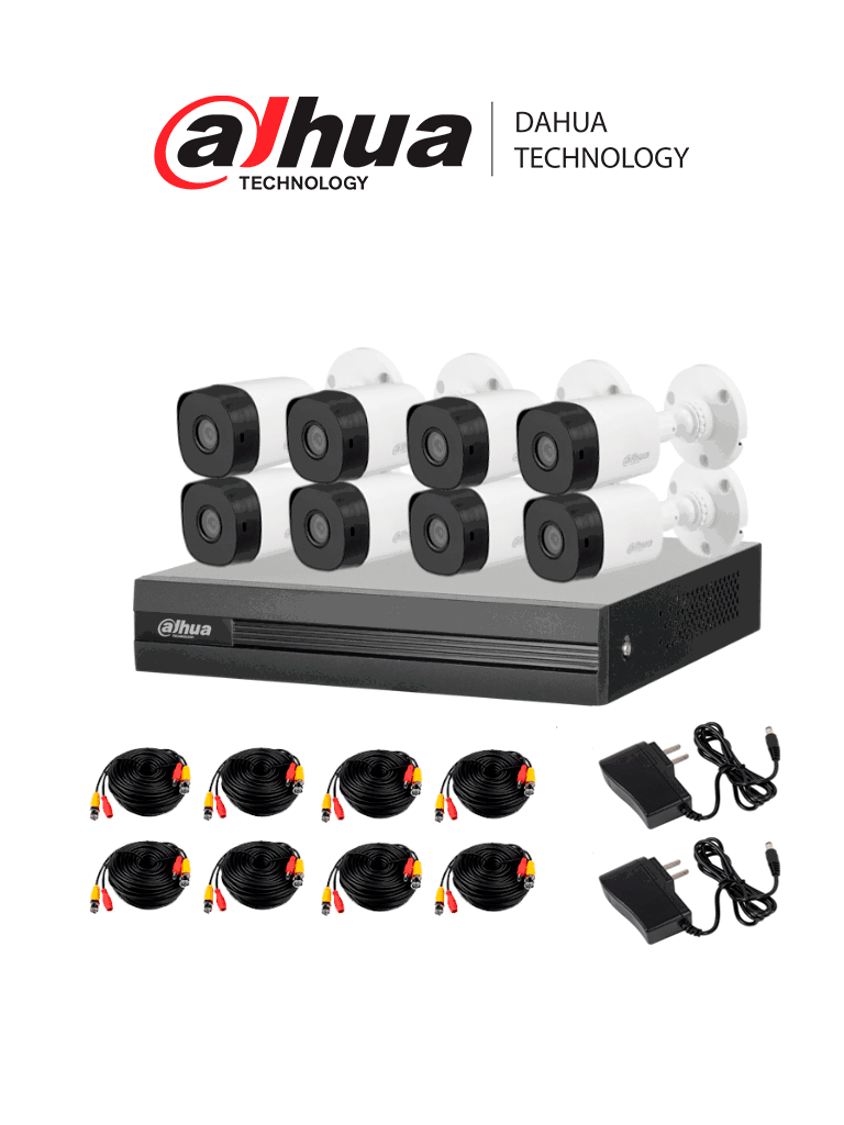 DAHUA KITXVR1B08- I+8-B1A21- Kit de 8 Canales 2 Megapixeles DVR Cooper-I WizSense Con IA H.265+ 8 Camaras B1A21 1080p 8 Canales + 2 IP o Hasta 10 Canales IP 4 Canales SMD Plus Busqueda de Humanos y Vehiculos Accesorios Incluidos #PreciosHot