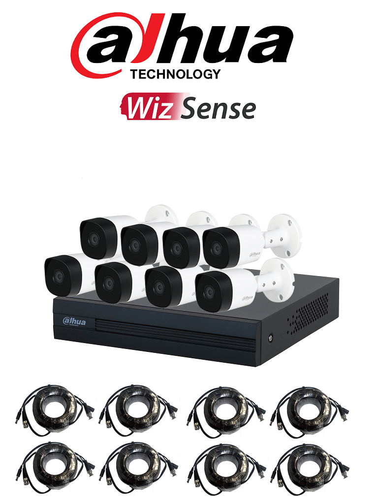 [DHT0260003] DAHUA KITXVR1B08- I+8-B2A21- Kit de 8 Canales 2 Megapixeles/ DVR Cooper-I WizSense/ Con IA/ H.265+/ 8 Camaras B2A21 1080p Metalicas/ 8 Ch + 2 IP o Hasta 10 Ch IP/ 4 Ch con SMD Plus/ Busqueda de Humanos y Vehiculos/ Accesorios Incluidos/ 