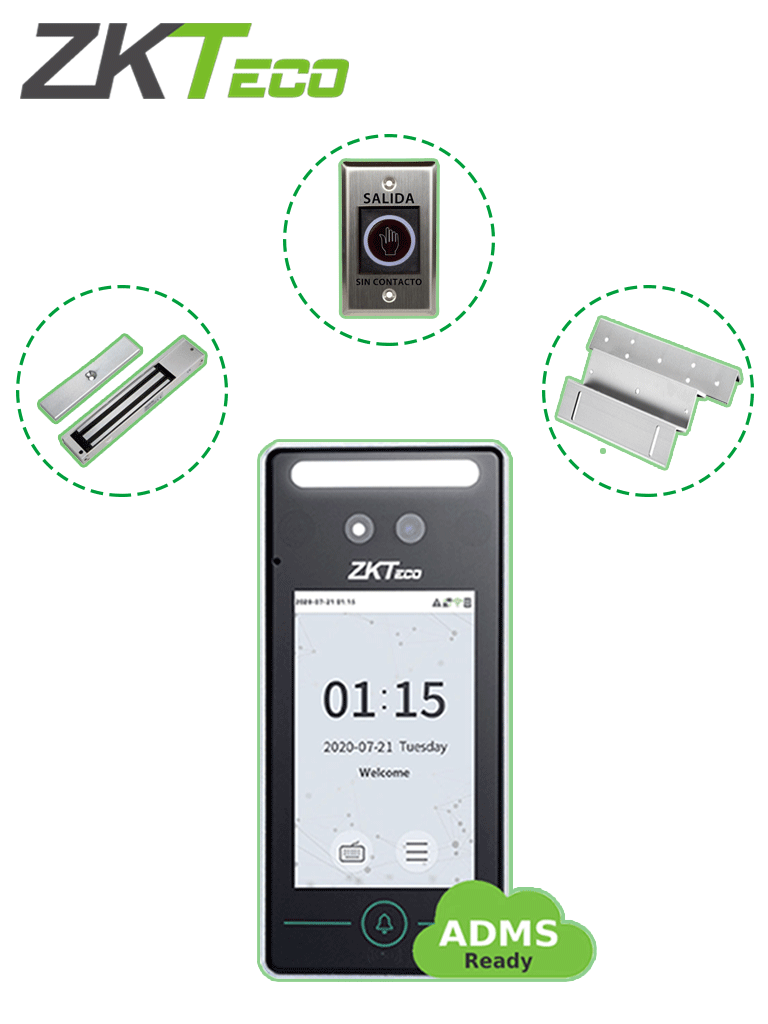 [ZKT0700016] ZKTECO SFV4L1ACPak - Control de Acceso Facial y Tarjeta / una Puerta de Madera o Metal / 200 kg / Reconocimiento Facial a 2m / Registro Facial con Selfie / Gratis Software de Administración con Bio Access MTD (ZKT0740006)
