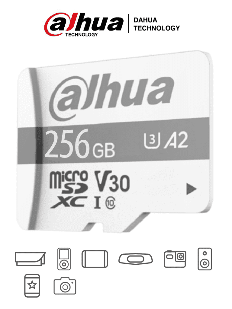 [DHT1510004] DAHUA TF-P100/256G - Dahua Memoria Micro SD de 256 GB UHS-I/ C10/U3/V30/A2/ Velocidad de Lectura 100 MB/s/ Velocidad de Escritura de 80 MB/s/ Especializada para Videovigilancia 