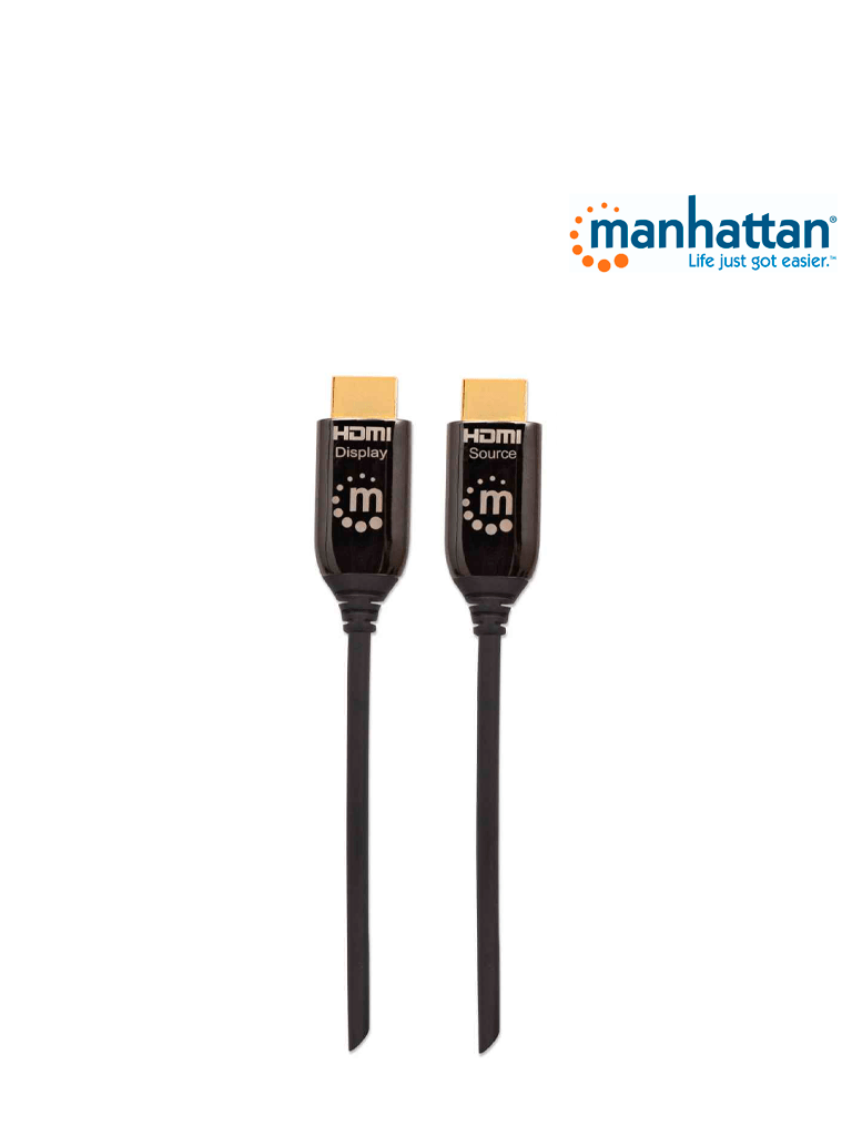 MANHATTAN 355445 - Cable HDMI Optico Activo Plenum de 50 Metros/ Resolución 4K@60Hz/ Soporta 3D y Canal Ethernet/ HDMI Macho a Macho/ Soporta Canal de Retorno de Audio (ARC)/ Admite Imagenes HDR/ 