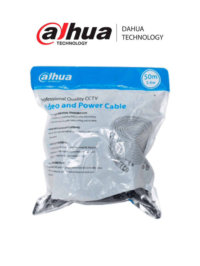 [DHT2680005] DAHUA DH-PFM942I-50-5 - Cable de 50 Metros Armado para Video y Energía/ con Conectores BNC y de Energía/  Para Camaras Hasta 4k/ Soporta: AHD/CVI/TVI/CVBS/ Uso Exterior e Interior/ Cobre de Alta Pureza/ 