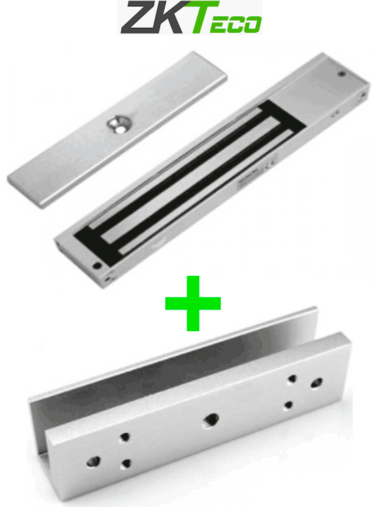 [ZKT0850008] ZKTECO LM200LEDSU - Paquete de contrachapa magnética de 200 Kg a 12 VDC con señal NC que incluye soporte en U para colocación en puertas de vidrio  