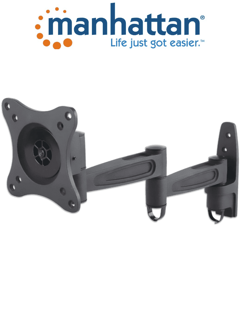 MANHATTAN 423670 - Soporte de Pared para Pantallas de 13 a 27"/ 15 Kg de Carga/ Brazo Articulado/ Distancia a la Pared de Hasta 40.8 cm/ Ajuste Horizontal y Vertical/ VESA 75/ 100/