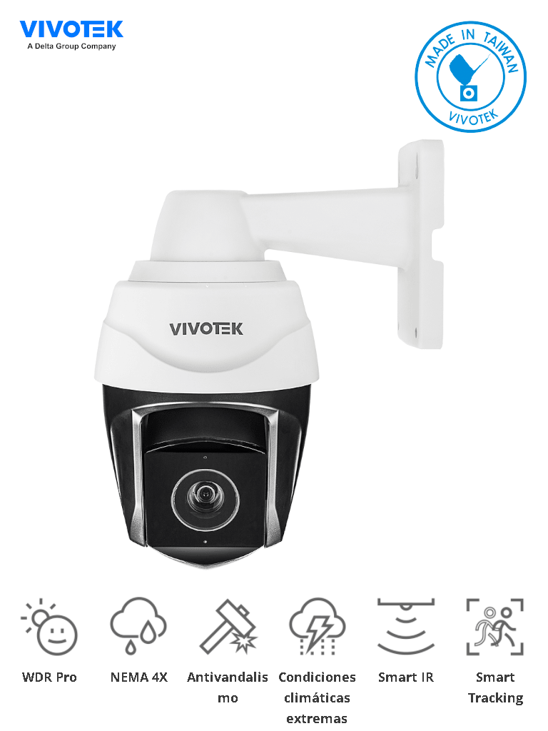 VIVOTEK SD9384-EHL - Cámara IP PTZ Exterior 5 Megapixeles, 30x Zoom Óptico, Smart IR 200mts, Protección Nema4X, IP66, IK10, EIS, WDR Pro, Smart Tracking, Ciberseguridad Trend Micro, Camera Link,NDAA, ONVIF, Deep Search