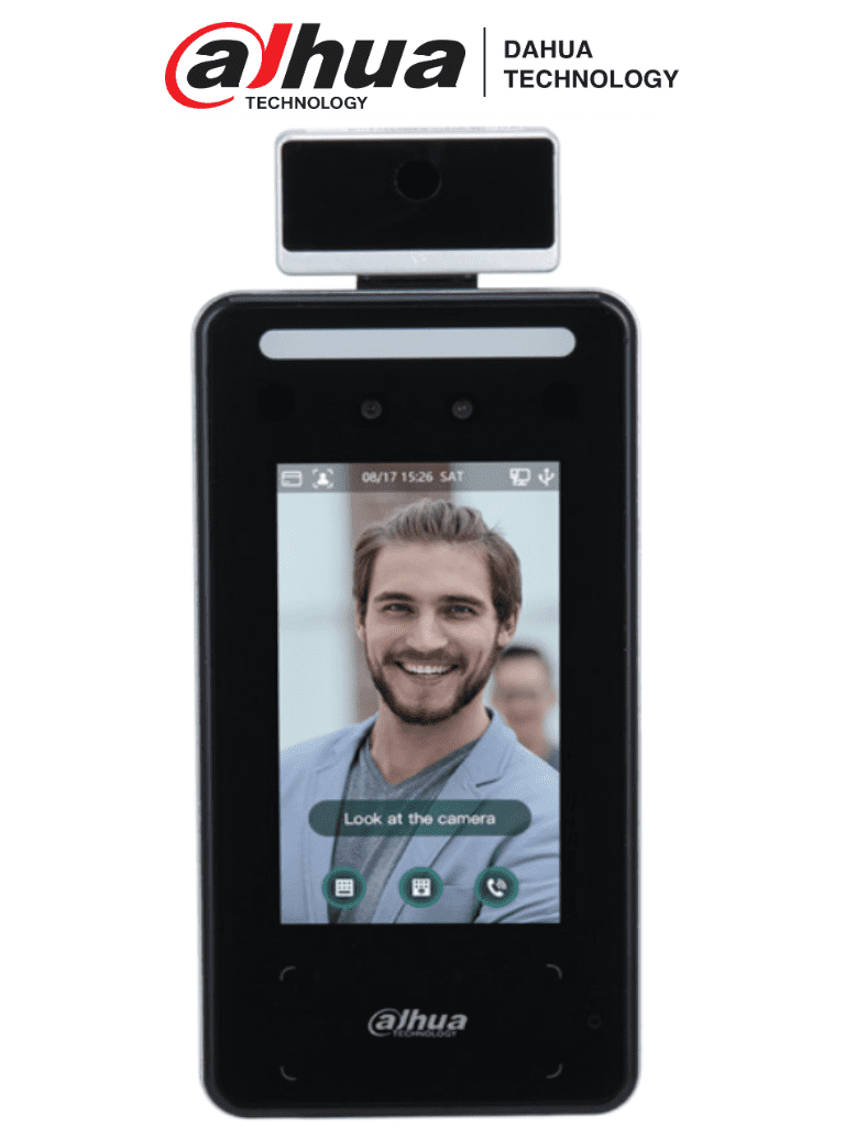 DAHUA ASI6213J-FT1- Control de Acceso Facial/ Con Medición de Temperatura/ Pantalla de 4.3 Pulgadas/ Distancia de Reconocimiento Facial de .3 a 1.5 m/ Velocidad de .2 Seg/ 6000 Rostros/ 6000 Usuarios/ Soporta Tarjeta y Password / #PFDahua