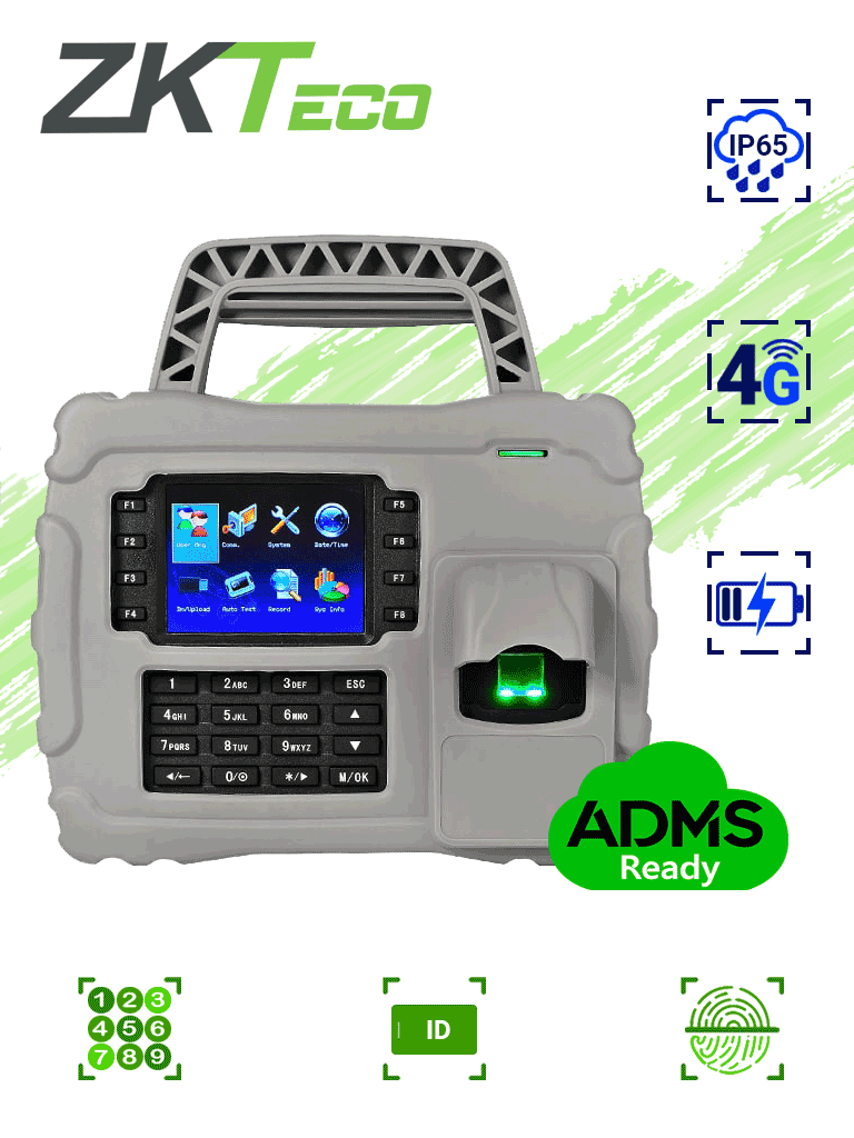 [ZKT0800031] ZKTECO S922ID4G - Control de Asistencia portátil / 5000 Huellas / Tarjetas  ID / TCPIP /  IP65 / 4 Horas de Respaldo / Soporta tarjeta SIM para comunicación 4G #10%
