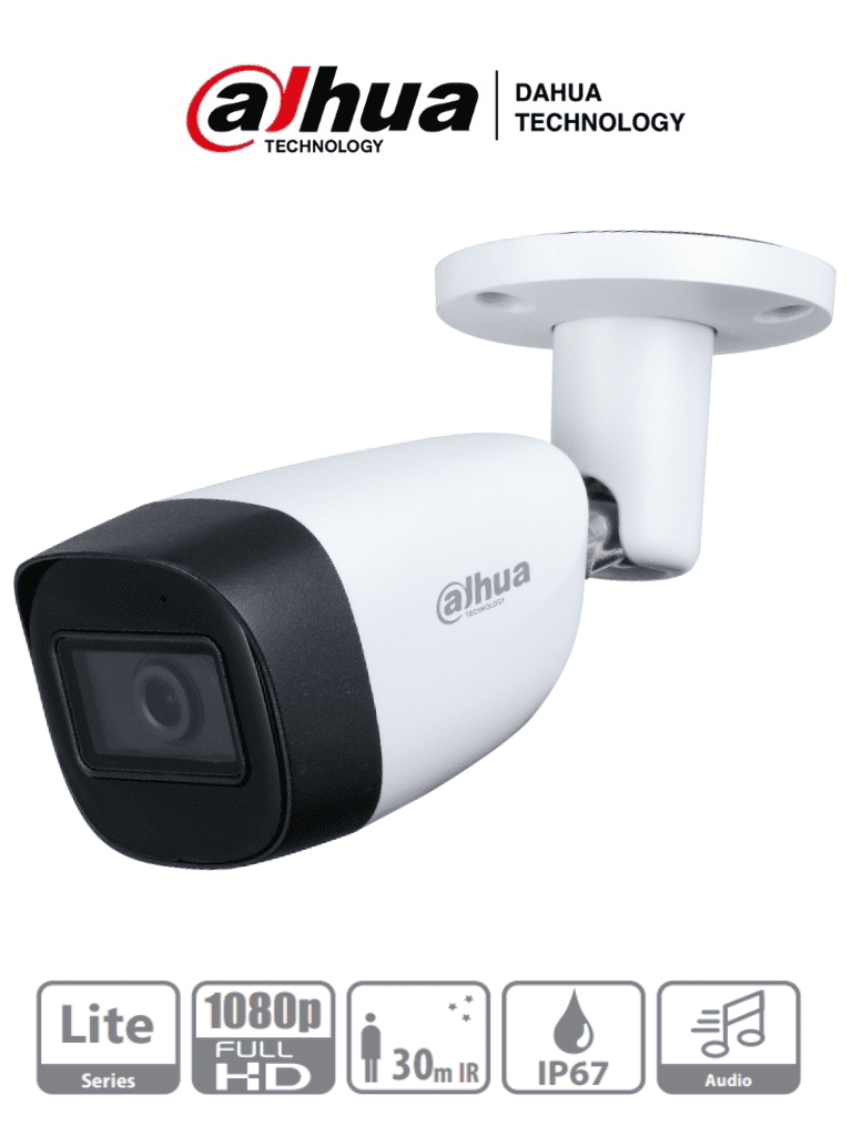 [DHT0290052] DAHUA HAC-HFW1200CMN-A- Camara Bullet 1080p/ Lente de 2.8 mm/ Microfono Integrado/ 101 Grados de Apertura/ Metalica/ IR de 30 Mts/ IP67/ Soporta CVI/CVBS/AHD/TVI/