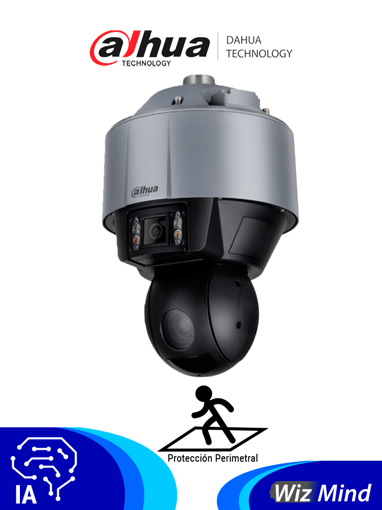 DAHUA DH-SDT5X405-4F-QA - Cámara PTZ Dual de 4 Megapixeles con Inteligencia Artificial/ Hunter/ Lente panorámico de 6mm/ Lente para Detalle de Zoom 10-50mm/ IR de 100 Mts/ Soporta Reconocimiento de Rostros/ Captura de Rostros/ 