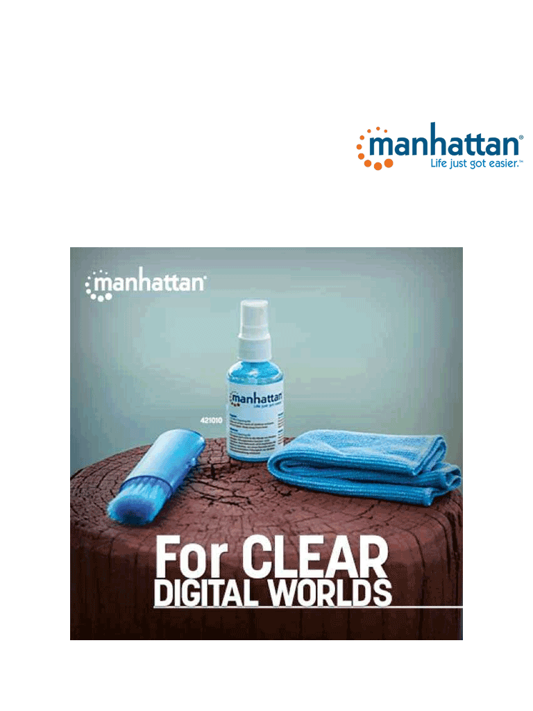 MANHATTAN 421010 -  Kit de Limpieza para Pantallas LCD/  Libre de Alcohol/  Incluye Solución de Limpieza/ Brocha y Paño de Microfibra/ 