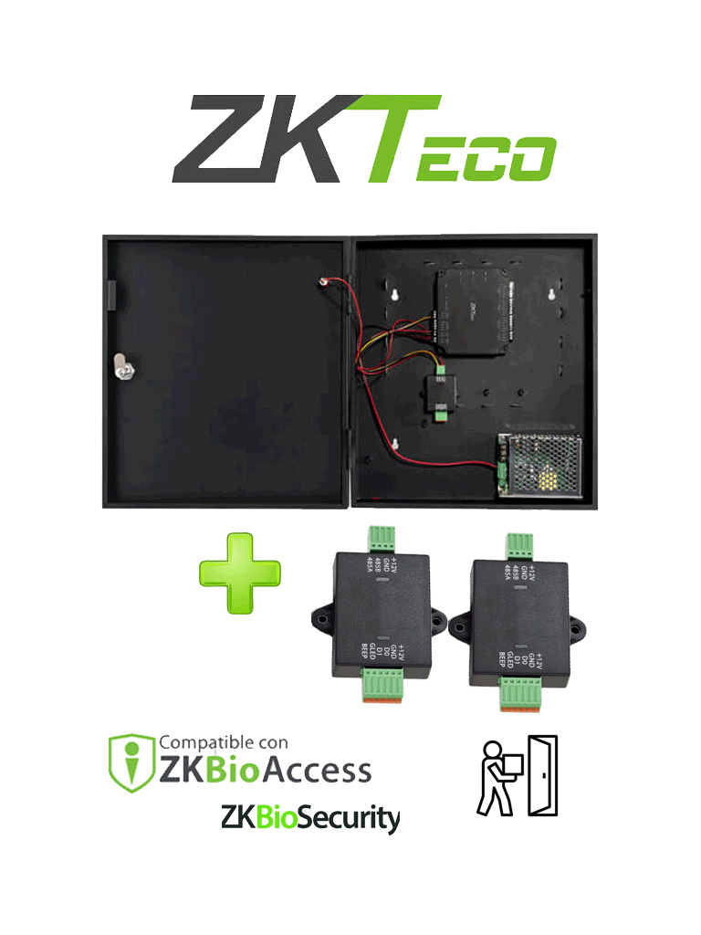 [ZKT0720010] ZKTECO C2260WRPack -  Panel de Control de Acceso de solo Tarjeta para 2 Puertas con Convertidor de 485 a Wiegand /  Controla hasta 10 Puertas Incorporando Expansor DM10 / Comunicación TCP/IP / Compatible con Biosecurity y BioAccess
