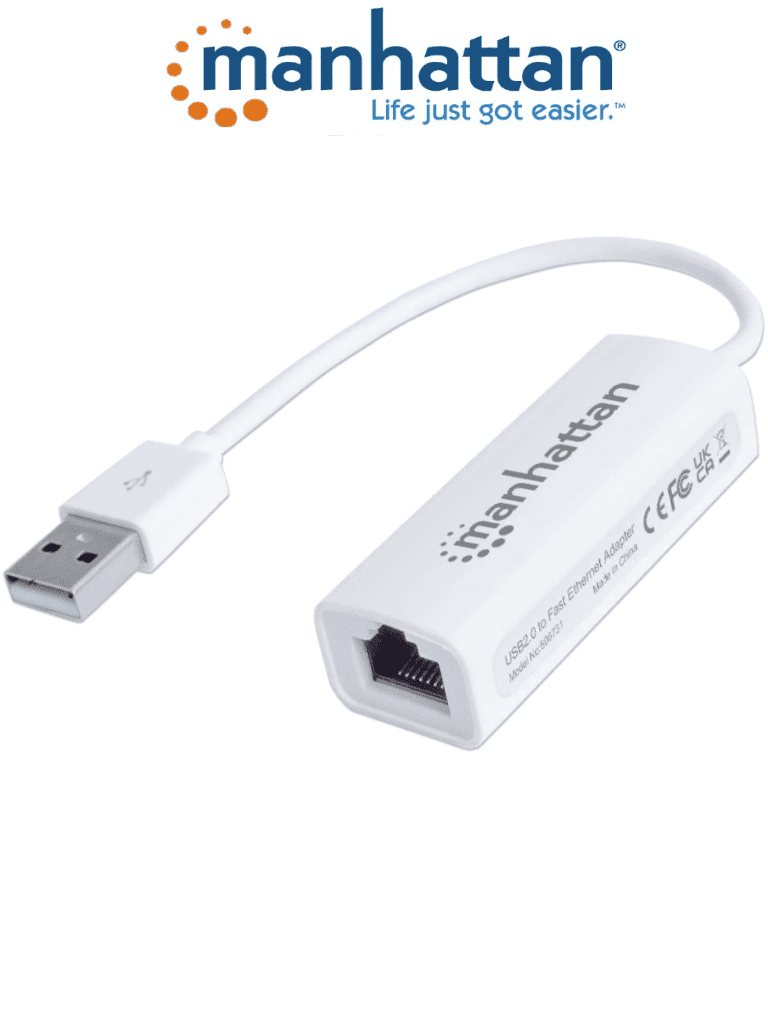 [MAN0410004] MANHATTAN 506731 - Adaptador Fast Ethernet USB de Alta Velocidad 2.0/ Velocidad Hasta 100 Mbps Fast Ethernet/ Hot Swap/ Full Dúplex con Detección Automática de la Velocidad/ Certificaciones: FCC Clase B, Marca CE, RoHS/ #Nuevos2024