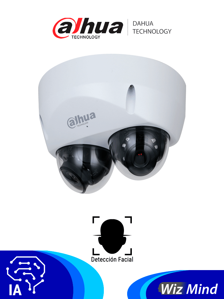 DAHUA IPC-HDBW5441F-AS-E2 - Cámara IP Domo Doble Sensor Resolución de 4 MP/ Lente 2.8 mm/ ∢ 95°/ IR 30 mts/ IA WizMind/ Detección Facial/ Protección Perimetral/ Conteo de Personas/ Starlight/ PoE/ WDR/ H.265+/ IP67/ IK10/ Micrófono/ E&S Alarma/ 