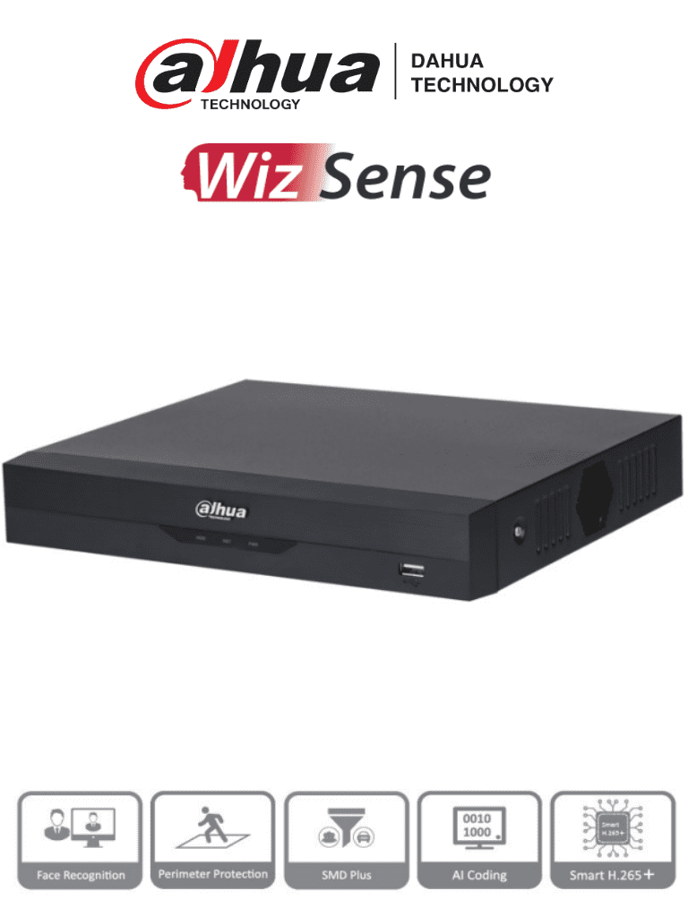 DAHUA XVR5108HS-4KL-I3 - DVR 4K WizSense de 8 canales + 8 IP o hasta 16 IP. Incluye SMD Plus, Protección Perimetral y reconocimiento facial, codificación con IA, H.265+, y soporta CVI, AHD, TVI, CVBS e IP. Compatibilidad con IoT y POS #HDCVI9.0 #4K