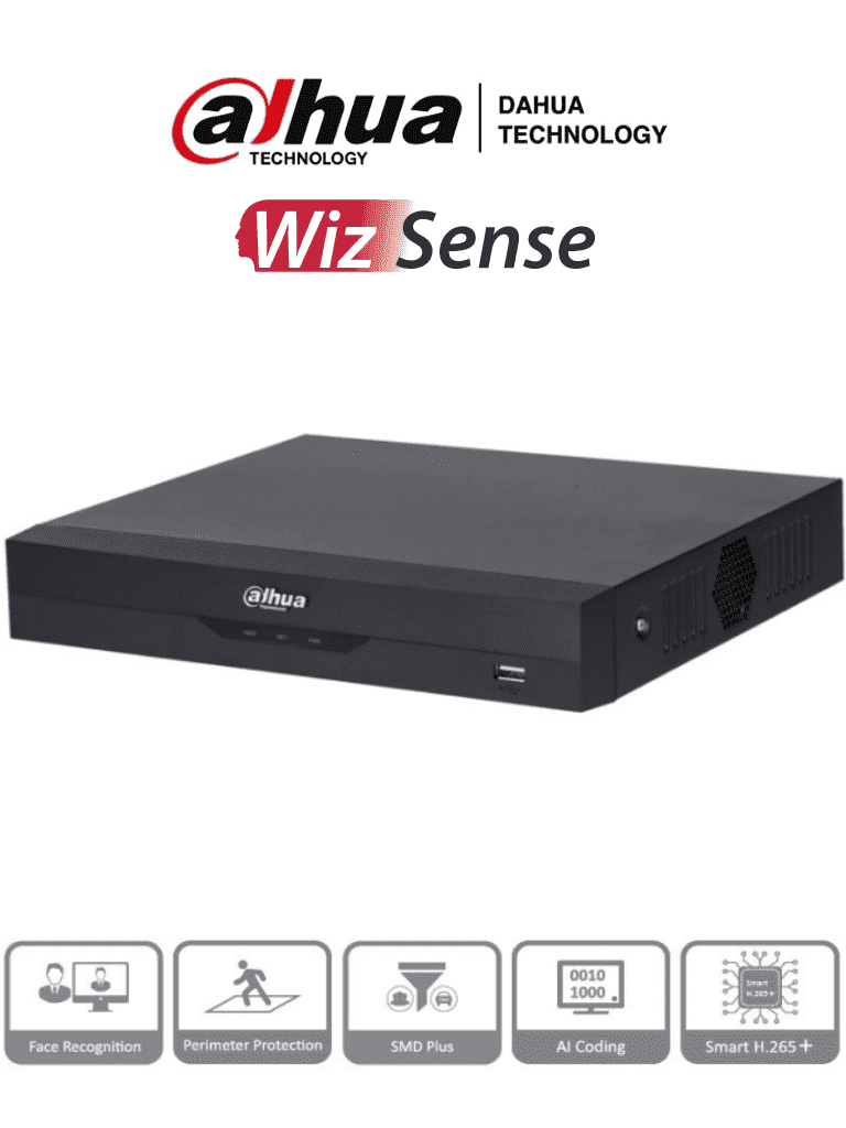 DAHUA XVR5116HS-I3 - DVR 16 Canales 5 Megapixeles Lite/ WizSense/ H.265+/ 16 Ch HDCVI +8 IP/ Hasta 24 Canales IP/ 2 Canales de Reconocimiento Facial/ SMD Plus/ Protección Perimetral/ 1 Sata/ Soporta CVI/AHD/TVI/ CVBS e IP/ IoT&POS/