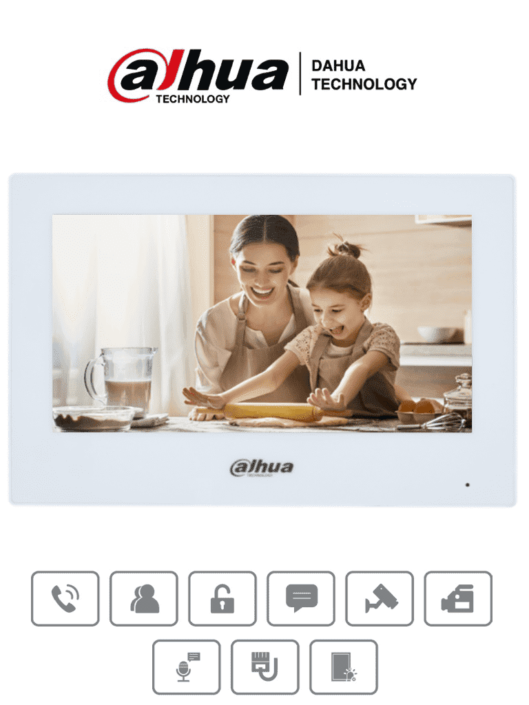 [DHT2210013] DAHUA VTH2621GW-P - Monitor IP Touch de 7 Pulgadas/ Serie Lite/ Blanco/ Poe Estandar/ 6&1 E&S de Alarmas/ Uso Interior/ Modo No Molestar/ H.265/ Soporta Hasta 4 Frentes de Calle y 4 Monitores Adicionales/  