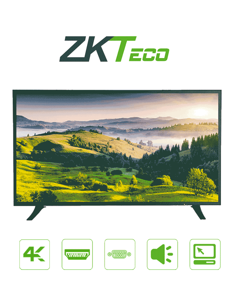 ZKTECO ZD434K-Monitor LED UHD Profesional de 43 pulgadas / Resolución 3840 x 2160 / 2 Entradas de video HDMI y 1 VGA / Altavoces Incorporados / Ángulo de Visión Horizontal 170° /  Soporte VESA / Operación 24/7 /  Incluye Cable HDMI