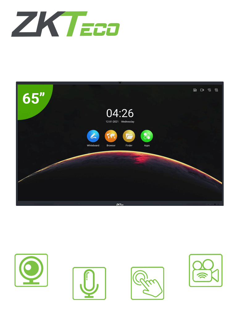 ZKTECO IWB65B - Pantalla Digital Interactiva / 65 pulgadas / 4K UHD / Android / Bisel Delgado / Cámara Integrada 13 megapíxeles / Matriz de 6 Micrófonos / 20 Puntos Multi-touch  / Proyección Inalámbrica mediante WiFi #preciosbajos