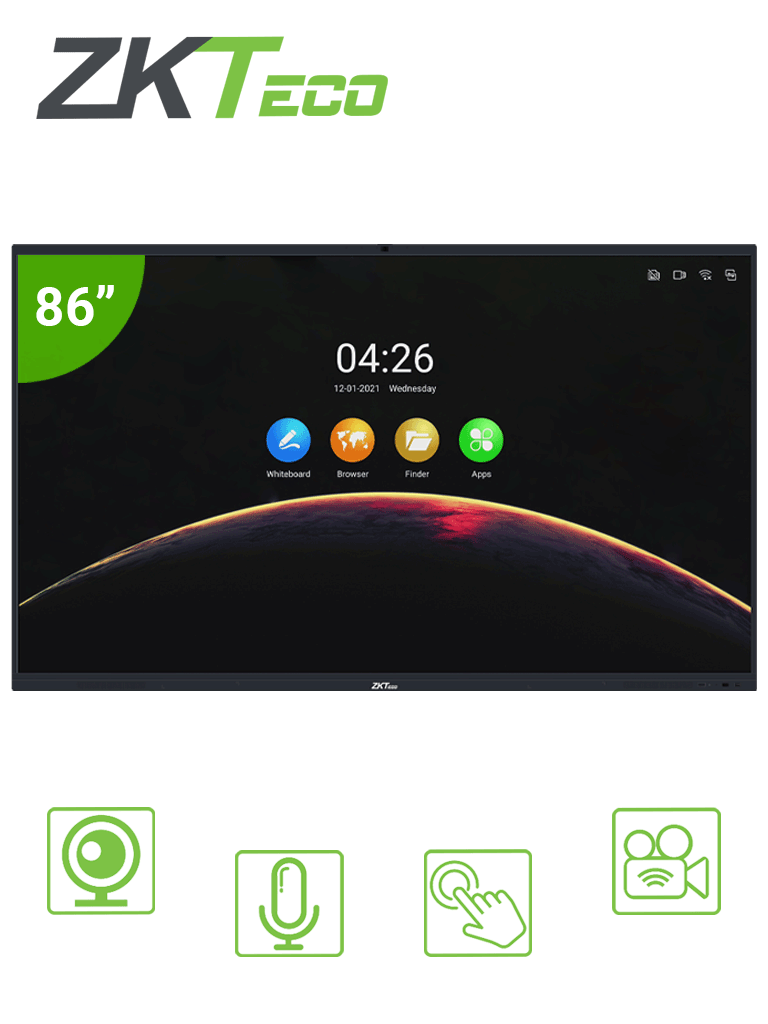 ZKTECO IWB86B - Pantalla Digital Interactiva / 86 pulgadas / 4K UHD / Android / Bisel Delgado / Cámara Integrada 13 megapíxeles / Matriz de 6 Micrófonos / 20 Puntos Multi-touch / Proyección Inalámbrica mediante WiFi  #preciosbajos #nuevapro