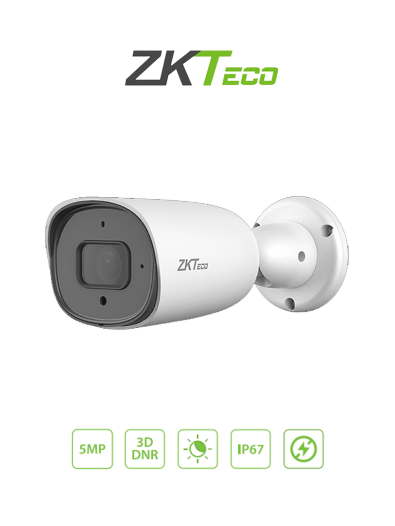 ZKTECO BS855P22CS7MI - Cámara IP Bullet 5 Megapíxeles / Compresión H.265 / Lente 3.6 mm / Alcance IR 30 mts / Detección Facial / Micrófono Integrado / Carcasa metálica / PoE / IP67 / P2P / #favoritos