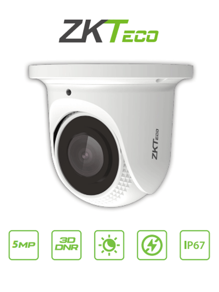 [ZKT0040003] ZKTECO ES855P21CS7MI- Cámara IP Domo 5 Megapíxeles / Compresión H.265 / Lente de 2.8 mm / Alcance IR 30 mts / Micrófono Integrado / Carcasa metálica / PoE /  IP67 / P2P 