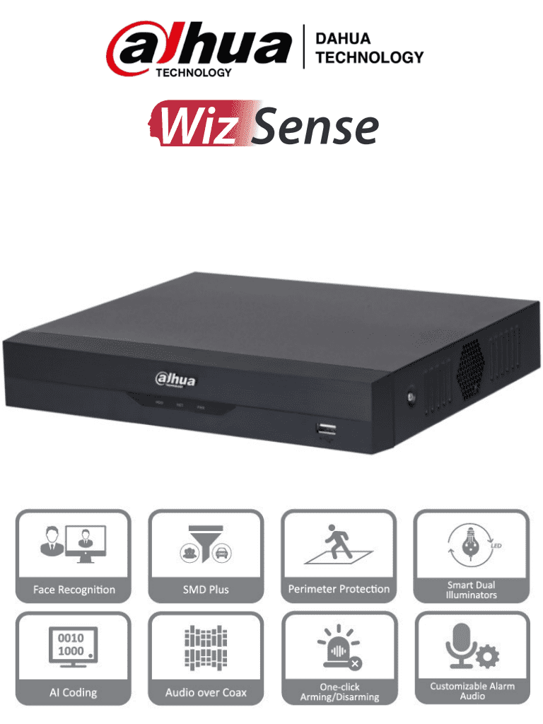 DAHUA XVR5108HS-I3 - DVR de 8 canales 5MP Lite, WizSense con IA, H.265+, 8 Canales HDCVI+4 IP o hasta 12 canales IP, 1 canal de reconocimiento facial, SMD Plus, 1 canal de protección perimetral y 1 bahía HDD #HDCVI9.0 #5MP