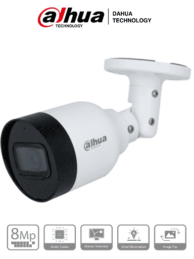 [DHT0030072] DAHUA IPC-HFW1830S-S6 - Camara IP Bullet 4k/ 8 Megapíxeles/ Lente de 2.8 mm/ 105 Grados de Apertura/ Micrófono Integrado/ H.265/ IR de 30 Metros/ IP67/ PoE/ DWDR/ 