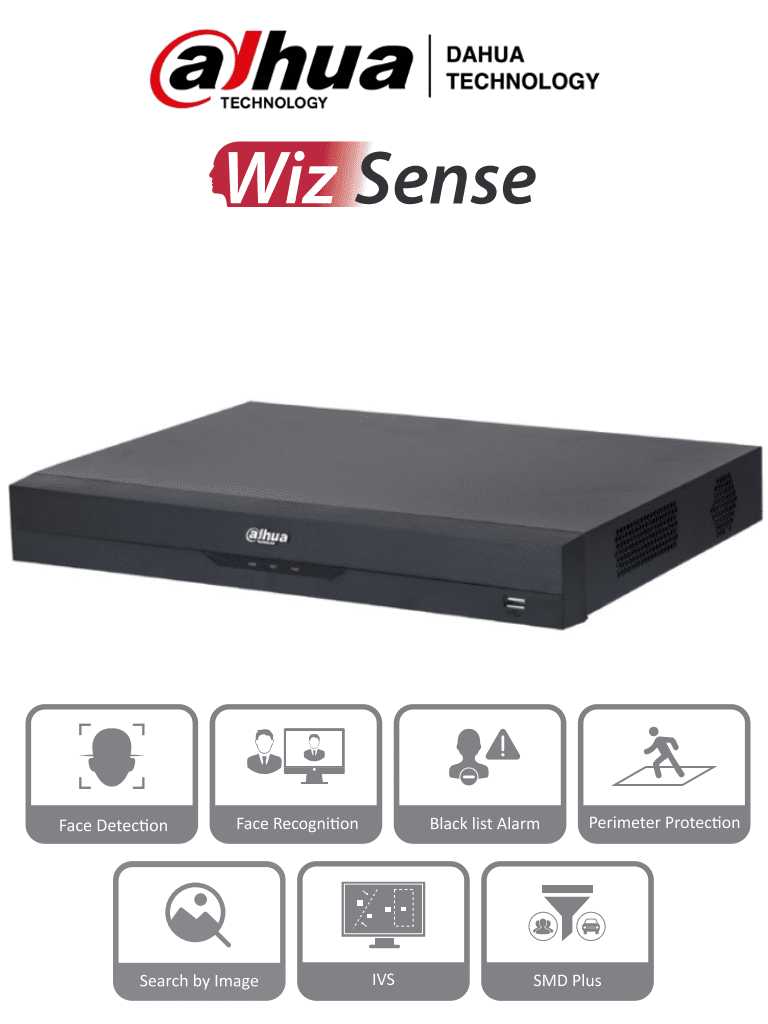 DAHUA NVR2216-16P-I2 - NVR de 8 Megapixeles /16 Canales IP/ WizSense/ 4k Con IA/ 16 Puertos PoE/ 2 Bahías de Discos Duros / 1 Ch de Reconocimiento Facial y FD/ 10 Bases de Datos de Rostros/ H.265+/ SMD Plus/ Soporta Camaras con IA/