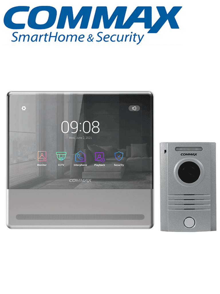 COMMAX CMV70MXP - Paquete de monitor Wifi para videoportero con notificación al celular a traves de aplicacion Commax Hey Call/ Android&iOS / Monitoreo de camara desde app/ Conexión a 4 hilos con frente de calle/ Soporta 2 sensores magneticos/ 2 frentes