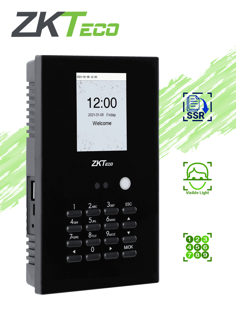 [ZKT0810057] ZKTECO LFACE10 - Control de asistencia facial  Visible Light / 100 rostros / 50,000 eventos / Función SSR para descargas en hojas de cálculo por USB 
