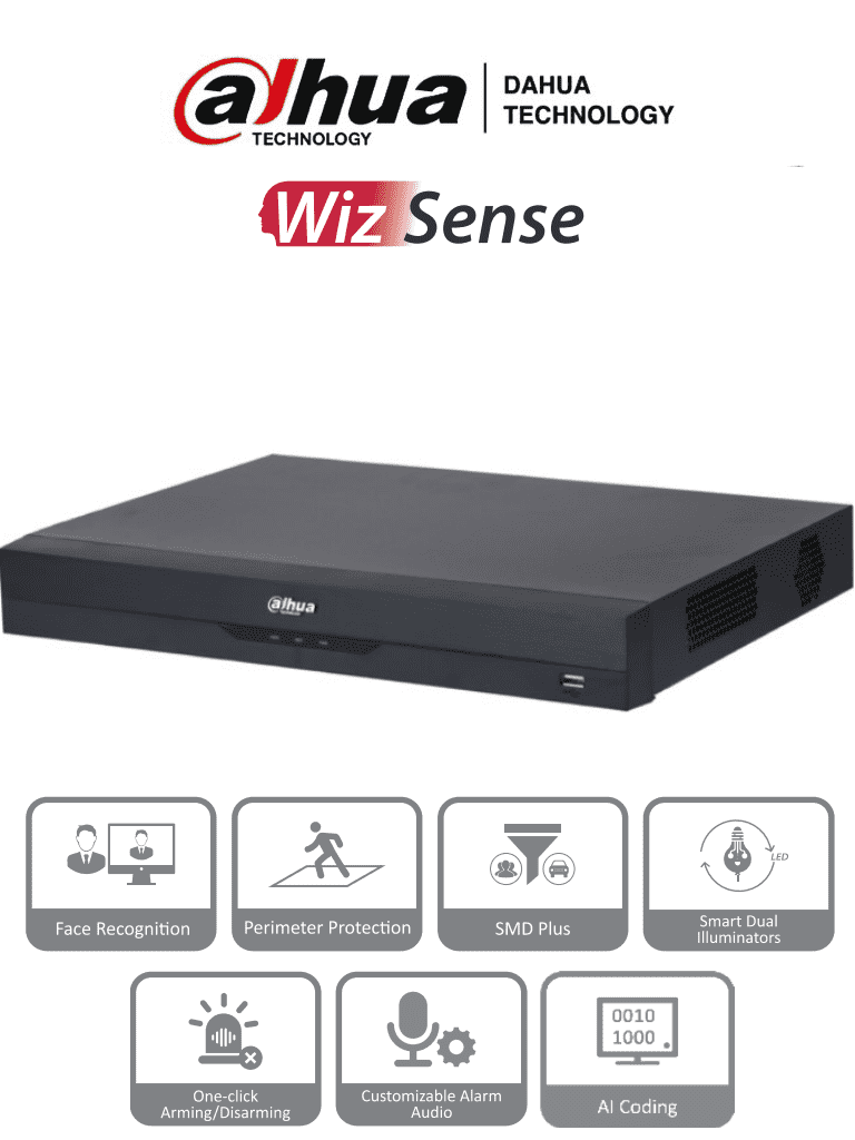 [DHT0370039] DAHUA XVR5216AN-I3 - DVR de 16 Canales de 5 Megapíxeles Lite/ WizSense/ H.265+/ 2 Bahías de Discos Duros/ 16 Ch HDCVI +8 Canales IP/ Hasta 24 Ch IP/ 2 Canales de Reconocimiento Facial/ Codificación IA/ SMD Plus/ Proteccion Perimetral/