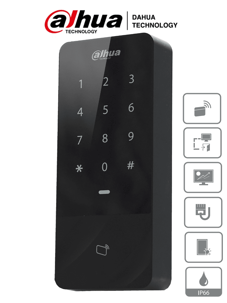[DHT0750001] DAHUA ASI1201E-D  - Control de Acceso Independiente con Teclado Touch y Tarjetas ID/ 30,000 Usuarios, 60,000 Registros/ TCP/IP/ Soporta Lectora Esclavo por Wiegand y RS-485/ Uso Exterior IP66/ Desbloqueo con Tarjeta, Pasword o Combinación/