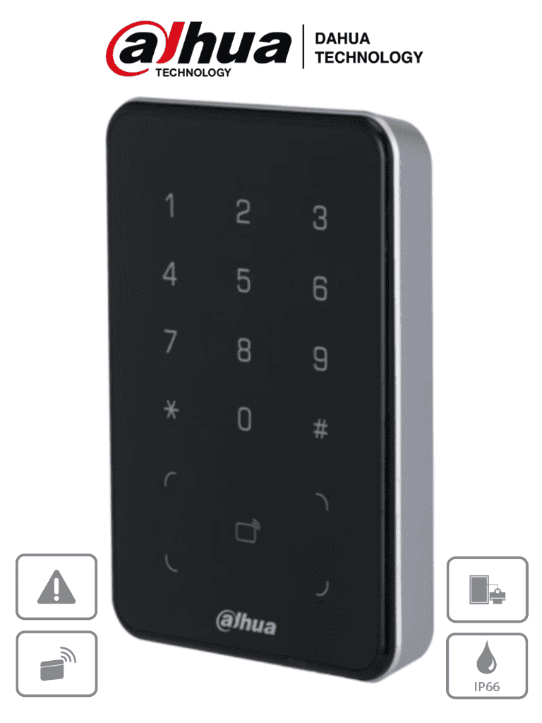 [DHT0730003] DAHUA ASR2101A-D - Lectora de Tarjetas ID con Teclado para Panel de Control de Acceso/ Uso Exterior/ Soporta Comunicación Wiegand y RS-485/ Modos de desbloqueo: Tarjeta y Codigo/ Alarma Anti-manipulación/ IP66/ Zumbador e Indicador de Aviso/