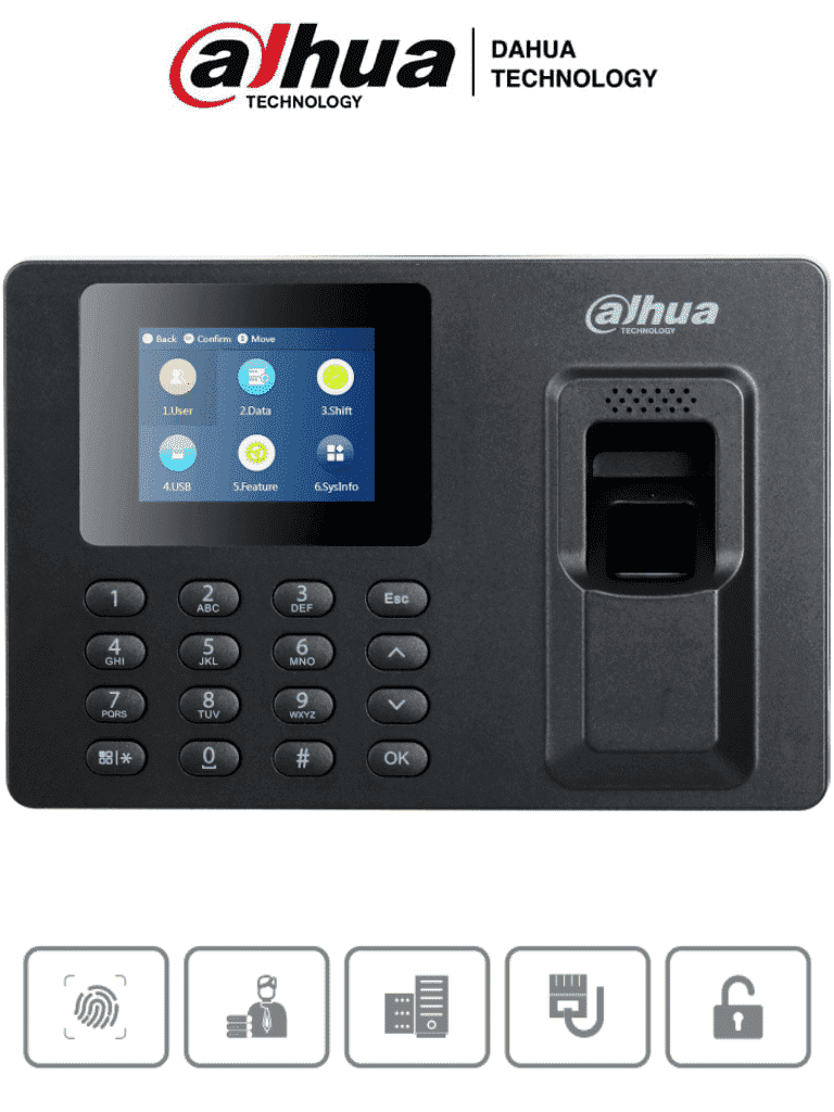 DAHUA DHI-ASA1222E-S - Control de asistencia con pantalla de 2.4", 2,000 huellas, 1,000 usuarios y 100,000 registros. Comunicación TCP/IP, puerto USB para actualizaciones y salida de relevador para timbre.