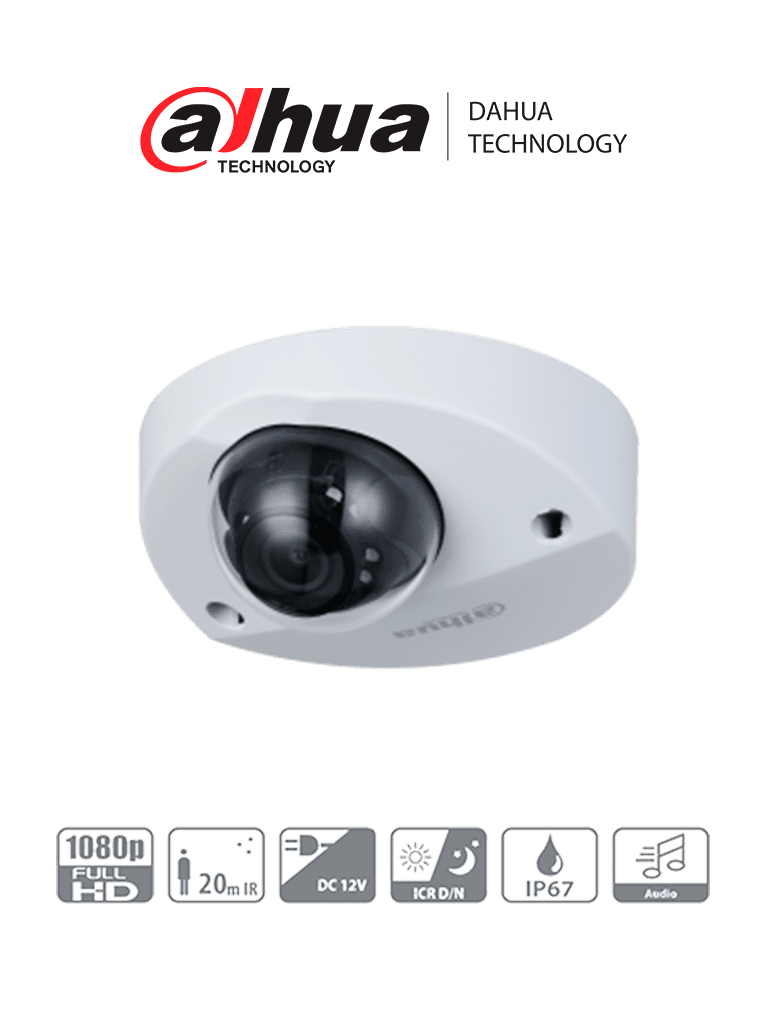 DAHUA HDBW3200F-M - Cámara Domo de 2 Megapíxeles/ Especial para DVR Movil / Lente de 2.8mm/ 106 Grados de Apertura/ IR de 20 Metros/ Tetra-híbrida/ Micrófono Integrado/ IP67/ IK10/