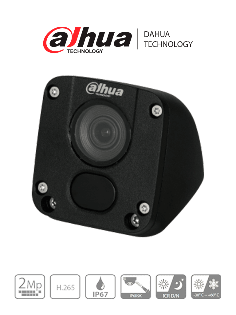 DAHUA IPC-MW1230DN-HM12 - Camara IP para Vehiculos de 2 Megapixeles/ Lente de 2.8mm/ 115 Grados de Apertura/  Ir de 30 Mts/ Antivandalica (IK10)/ Protección IP6K9K para Soporta Agua a Presión/