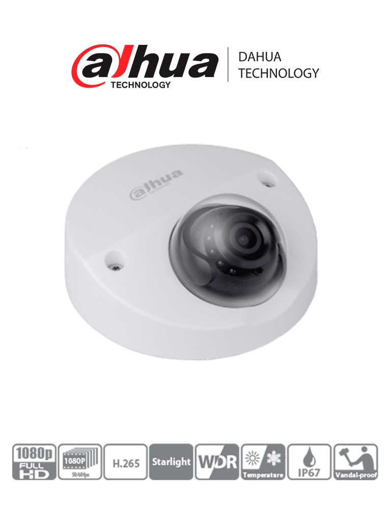 [DHT0230003] DAHUA HDBW3231FN-M- Camara IP Domo de 2 Megapixeles/ Especial para NVR Movil/ Lente de 2.8mm/ 110 Grados de Apertura/ Microfono Integrado/ IR de 23 Metros/ WDR Real/ IP67/ IK10/ PoE/ 