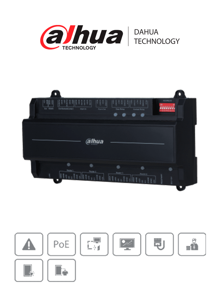 DAHUA ASC2202B-D - Panel de Control de Acceso de 2 Puertas y 4 Lectoras/ TCP/IP/ Wiegand/ 100,000 Usuarios, 3,000 Huellas y 500,000 Registros/ Soporta Interlock, Anti-passback, Desbloqueo Remoto/ Funcion WatchDog/ 