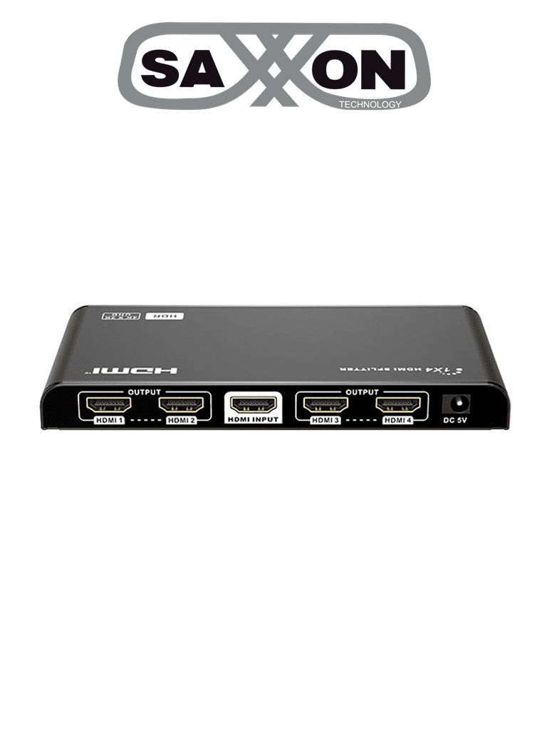 SAXXON LKV314HDR-V2.0 - Divisor HDMI 4K de 1 Entrada y 4 salidas/ Resolución 4K x 2K Ultra HD/ 1080P Full HD/ Soporta HDR y Ajuste de resolución EDID/ Salidas de video combinadas en 4K y 1080P/ Distancia de hasta 10 Metros en Entrada y Salidas/