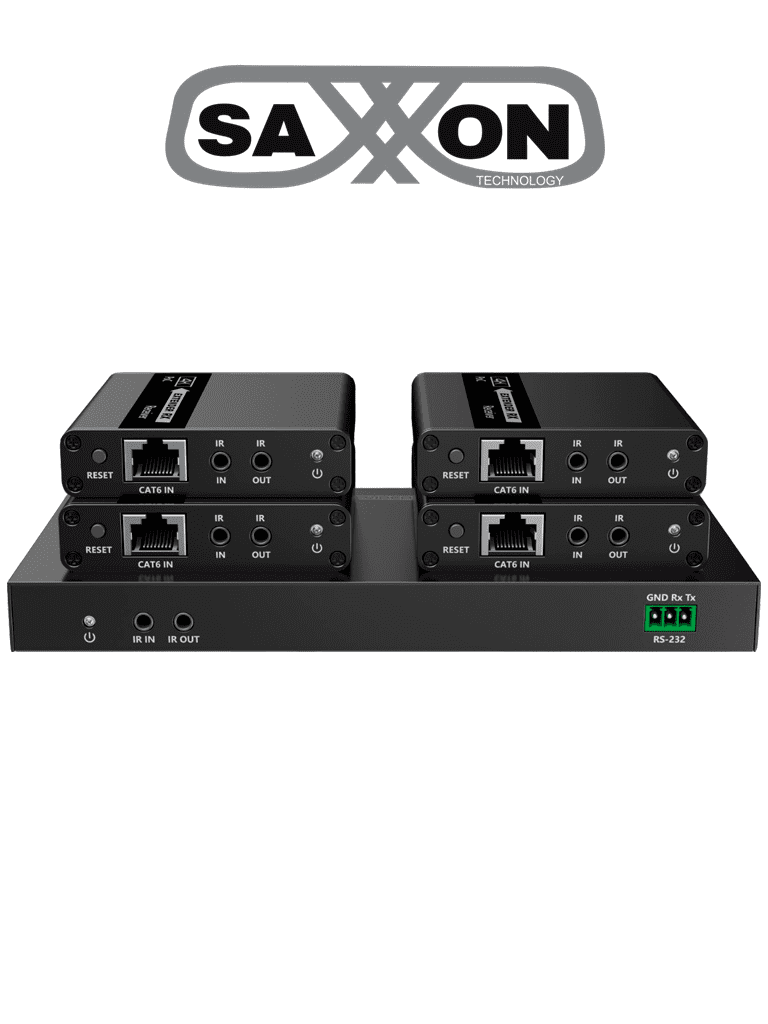 [SXN0570009] SAXXON LKV724P- Kit Extensor HDMI de 4 Puertos/ Resolucion 4K@30Hz/ Hasta 40 metros con resolución 4K y 70m a 1080P/ Cat 6/ 6A/ 7/ Loop HDMI/ Transmisor IR/ Plug and play