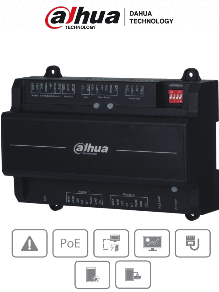 DAHUA DHI-ASC2202B(T) - Panel de Control de Acceso para 2 Puertas 2 Lectoras/ Compatible con Torniquetes Dahua/ TCP/IP/ Comunicación RS-485 y Wiegand/ 100,000 Usuarios y 500,000 Registros/ Soporta Interlock, Anti-passback, Desbloqueo Remoto/