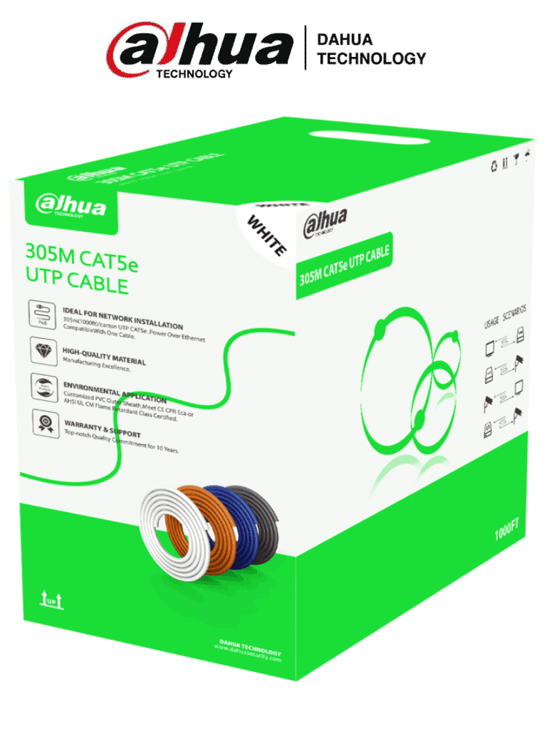 DAHUA PFM922I-5EUN-C - Bobina de Cable UTP Cat5e/ CCA/ 305 Metros/Color Blanco/ Uso Interior/ Cubierta de FR-PVC (ROHS compliant)/ 