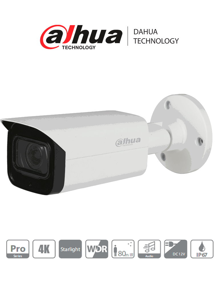 DAHUA HAC-HFW2802T-A-I8  - Camara Bullet 4k/ Lente de 3.6mm/ IR de 80 Metros/ Microfono Integrado + 1 Entrada de Audio/ Metalica/ IP67/ WDR Real de 120 dB/  #ProHDCVI 