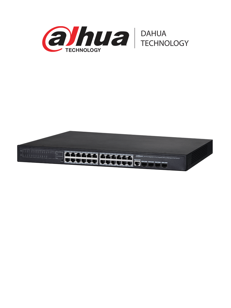 DAHUA PFS4428-24GT-370 - Switch de 24 Puertos PoE Gigabit/ Administrable Capa 2/ 370 Watts totales/ 4 Puertos SFP 1000 Base-X/ Switching 56 Gbps/ 